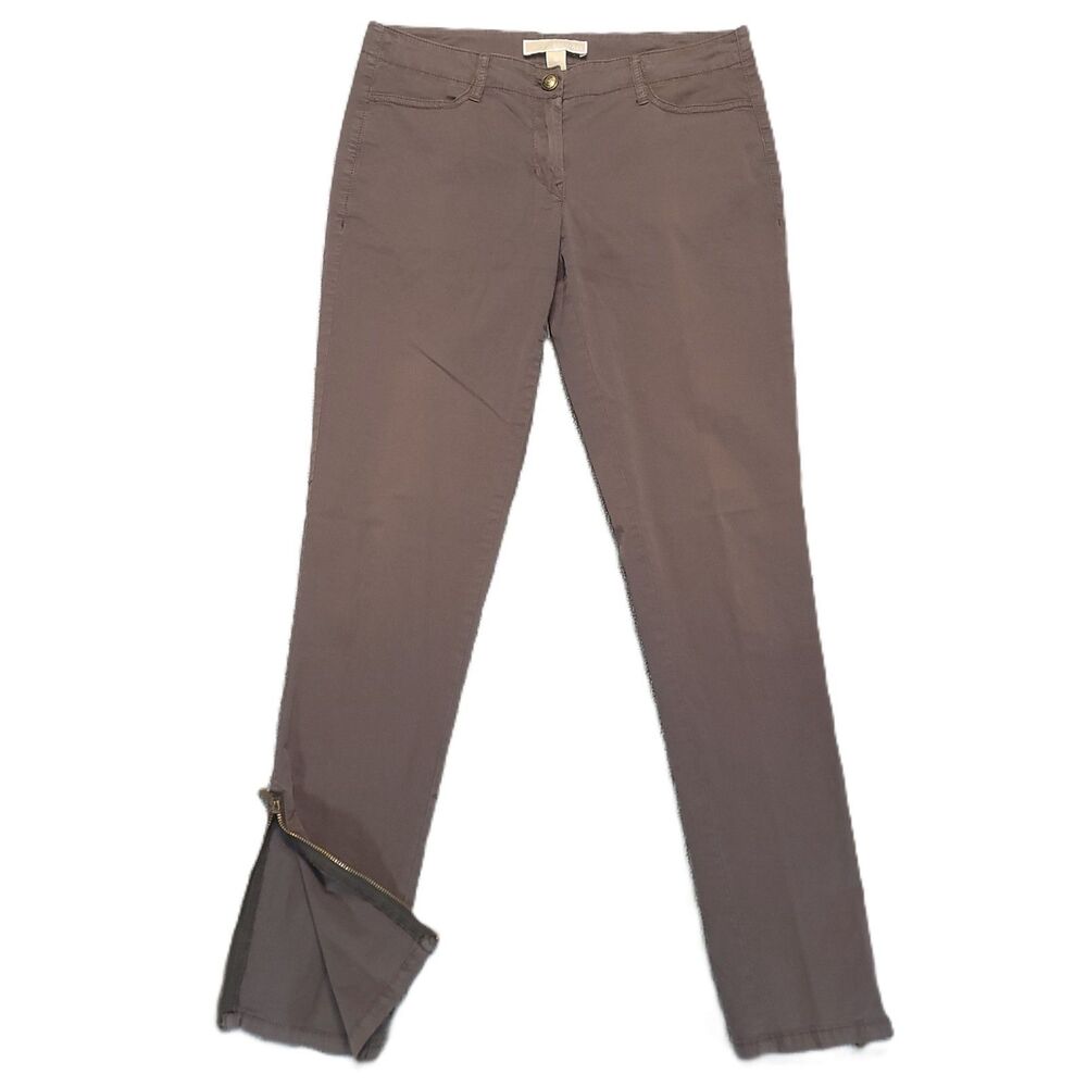 Michael Kors Pants Womens 4 Stretch Ankle Zip Low Rise Brown